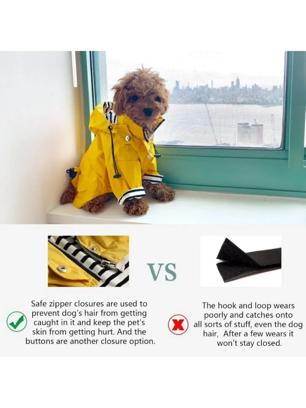 Waterproof Dog Raincoat with Reflective Buttons, Adjustable Hood & Legs - Yellow